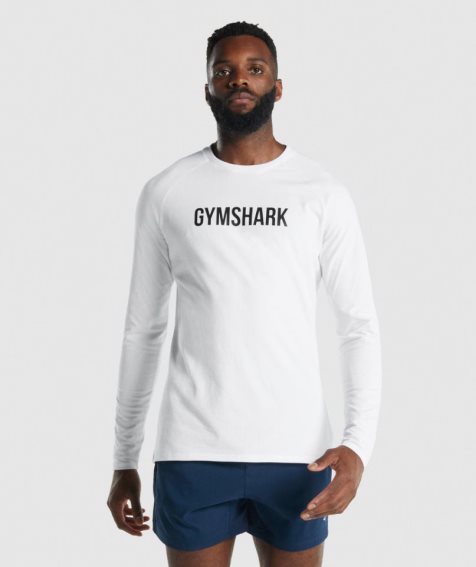 Koszulki Gymshark Apollo Long Sleeve Męskie Białe | PL 734FVP